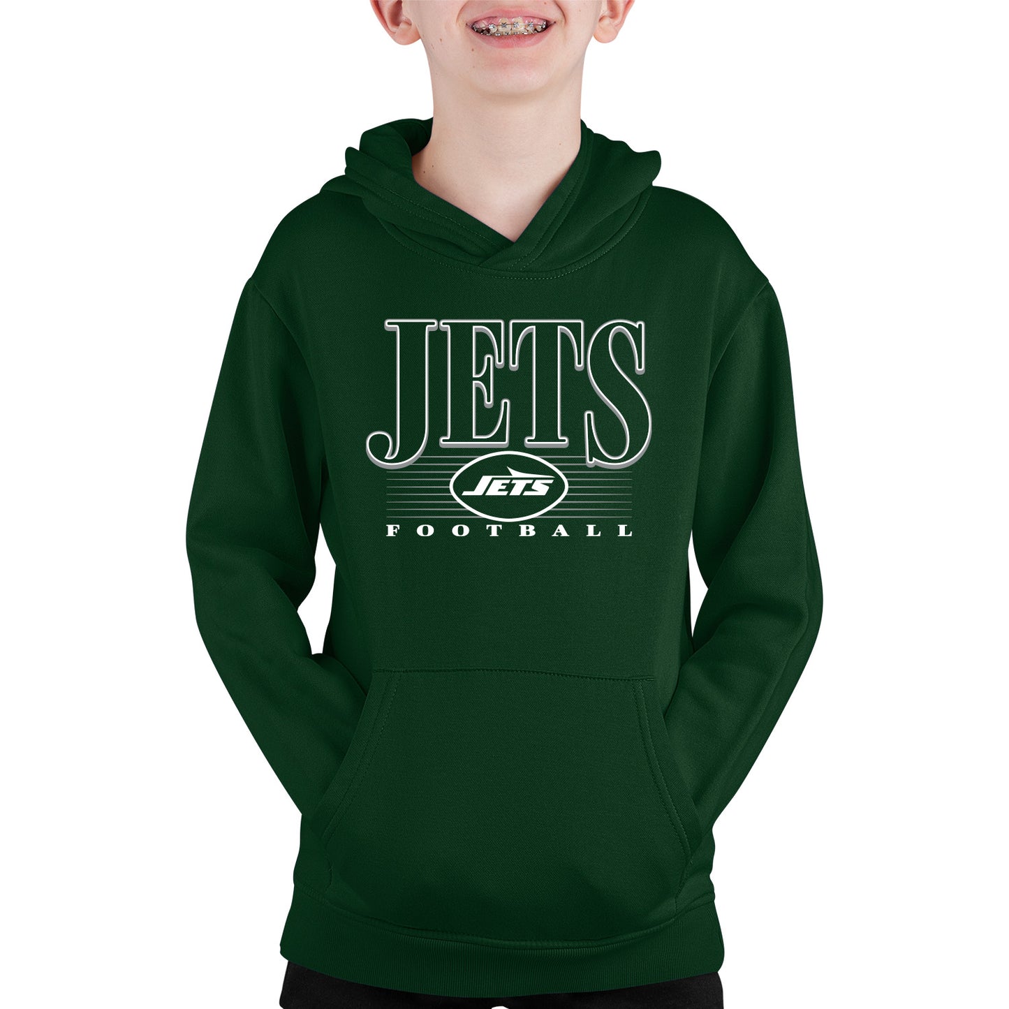 New York Jets NFL Youth Overtime Blueprint Football Fleece Hooded Sweatshirt - Forest Green