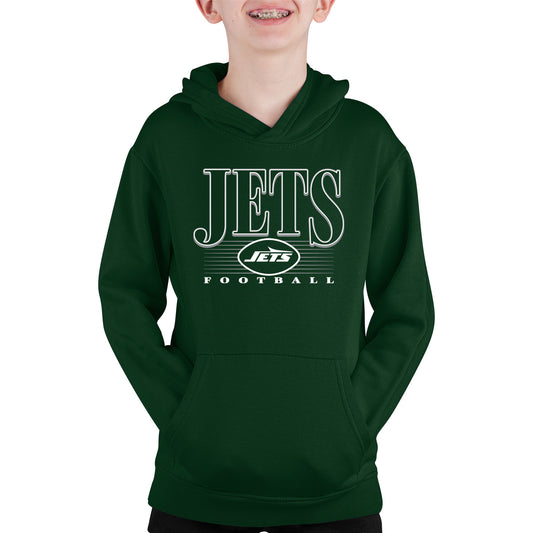 New York Jets NFL Youth Overtime Blueprint Football Fleece Hooded Sweatshirt - Forest Green