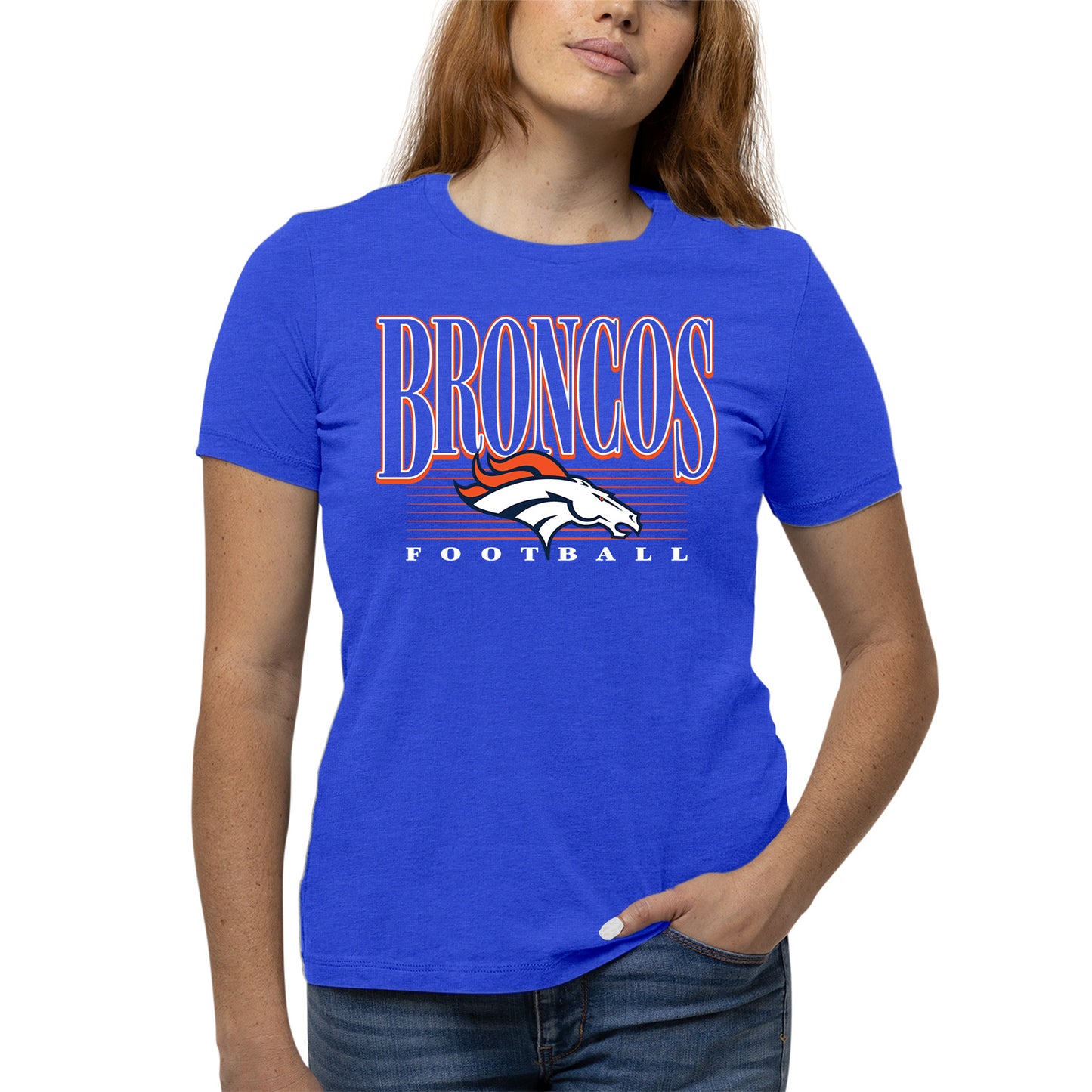 Denver Broncos NFL Womens Overtime Blueprint Tag-Less T-Shirt - Royal