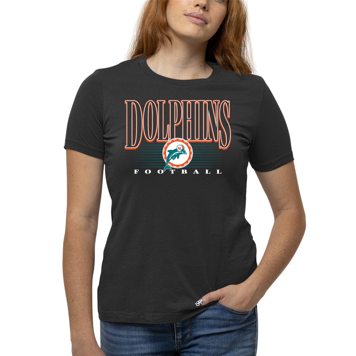 Miami Dolphins NFL Womens Overtime Blueprint Tag-Less T-Shirt - Black