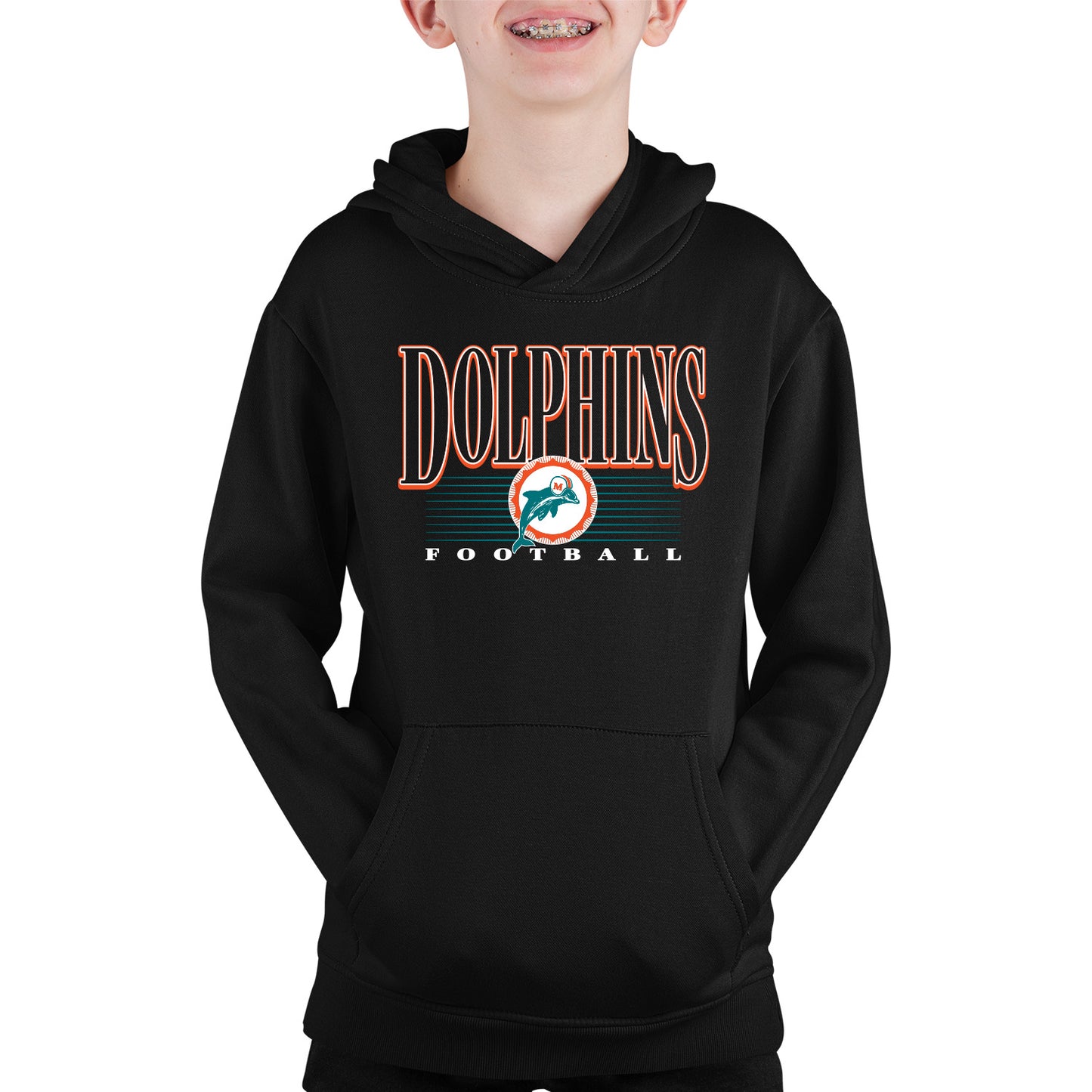 Miami Dolphins NFL Youth Overtime Blueprint Football Fleece Hooded Sweatshirt - Black