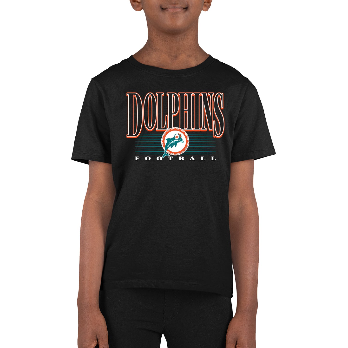 Miami Dolphins NFL Youth Overtime Blueprint Football T-Shirt Unisex Tag Free Comfortable - Black