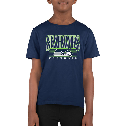 Seattle Seahawks NFL Youth Overtime Blueprint Football T-Shirt Unisex Tag Free Comfortable - Navy