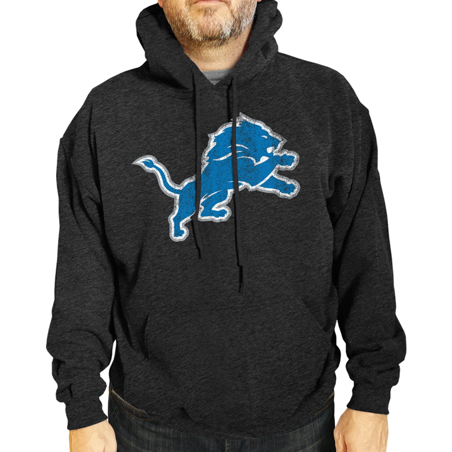 Detroit Lions NFL Adult Unisex Modern Throwback Ultra Soft Fleece Hooded Sweatshirt - Black Heather