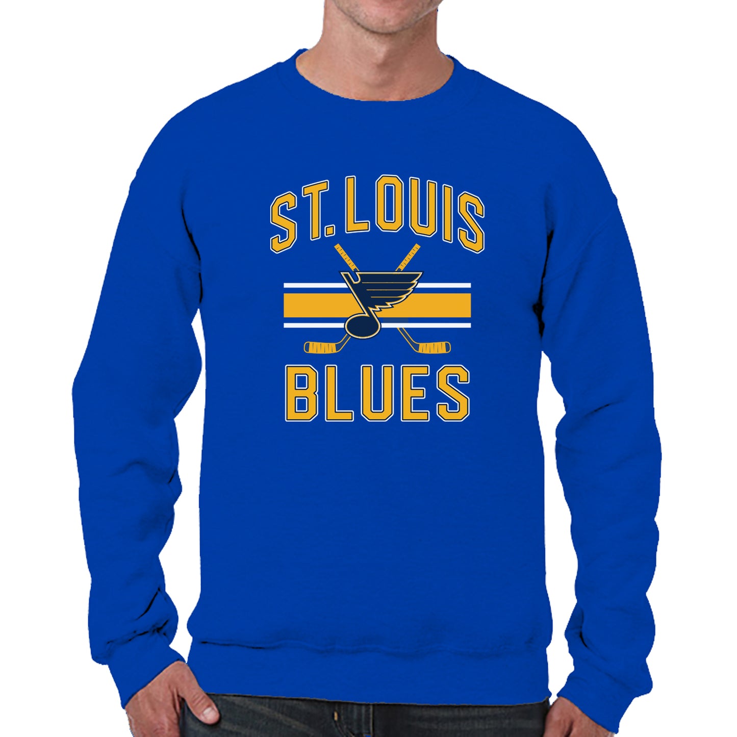 St. Louis Blues Adult NHL Face Off Hockey Fleece Crewneck Sweatshirt - Royal