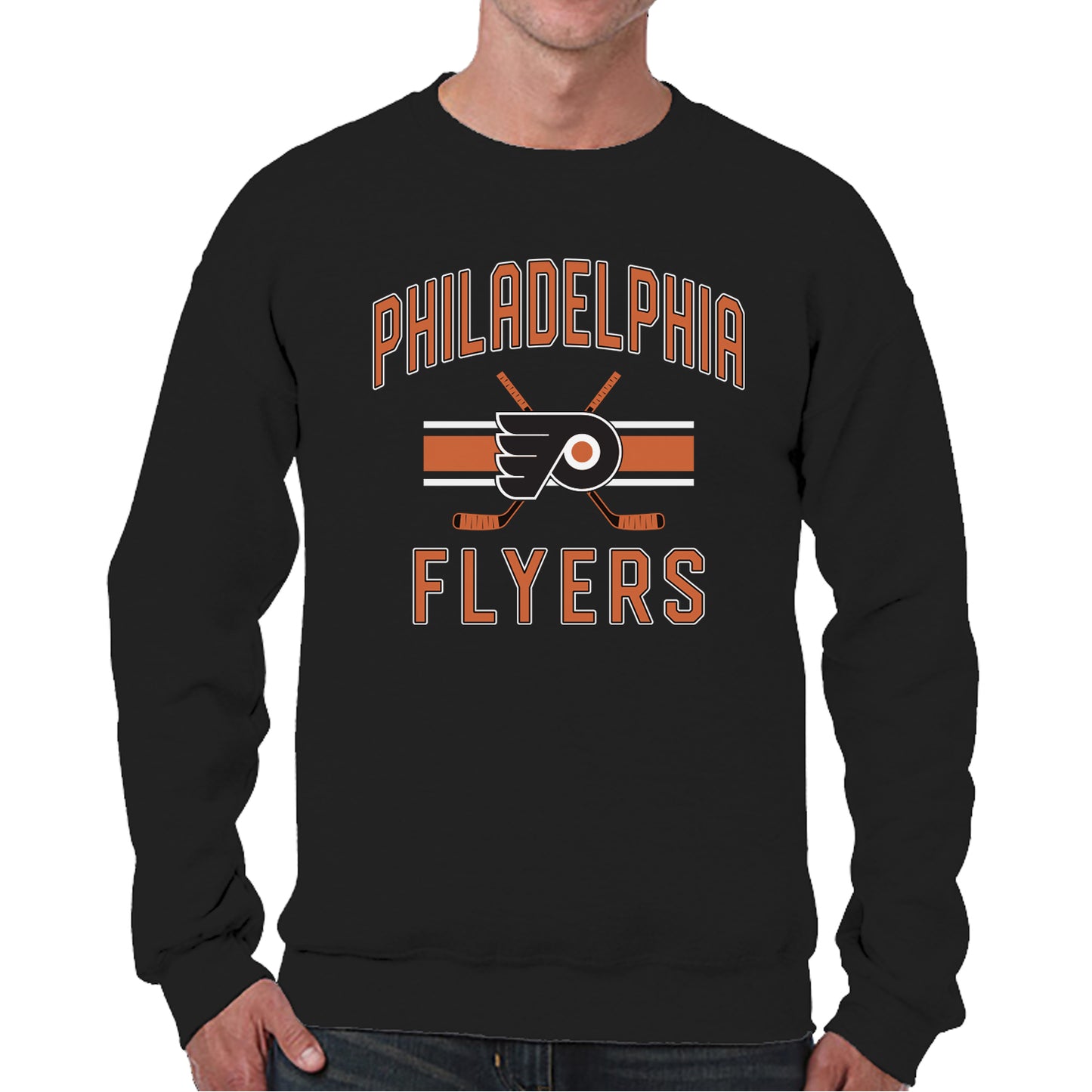 Philadelphia Flyers Adult NHL Face Off Hockey Fleece Crewneck Sweatshirt - Black