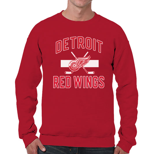 Detroit Red Wings Adult NHL Face Off Hockey Fleece Crewneck Sweatshirt - Red