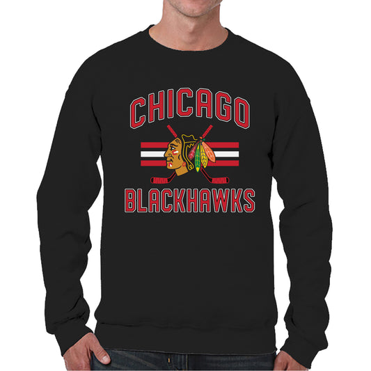 Chicago Blackhawks Adult NHL Face Off Hockey Fleece Crewneck Sweatshirt - Black