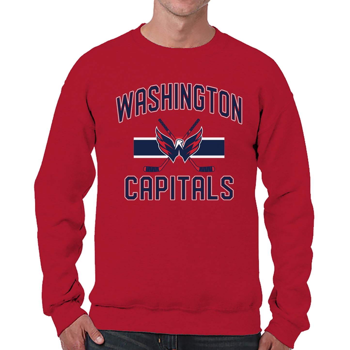 Washington Capitals Adult NHL Face Off Hockey Fleece Crewneck Sweatshirt - Red