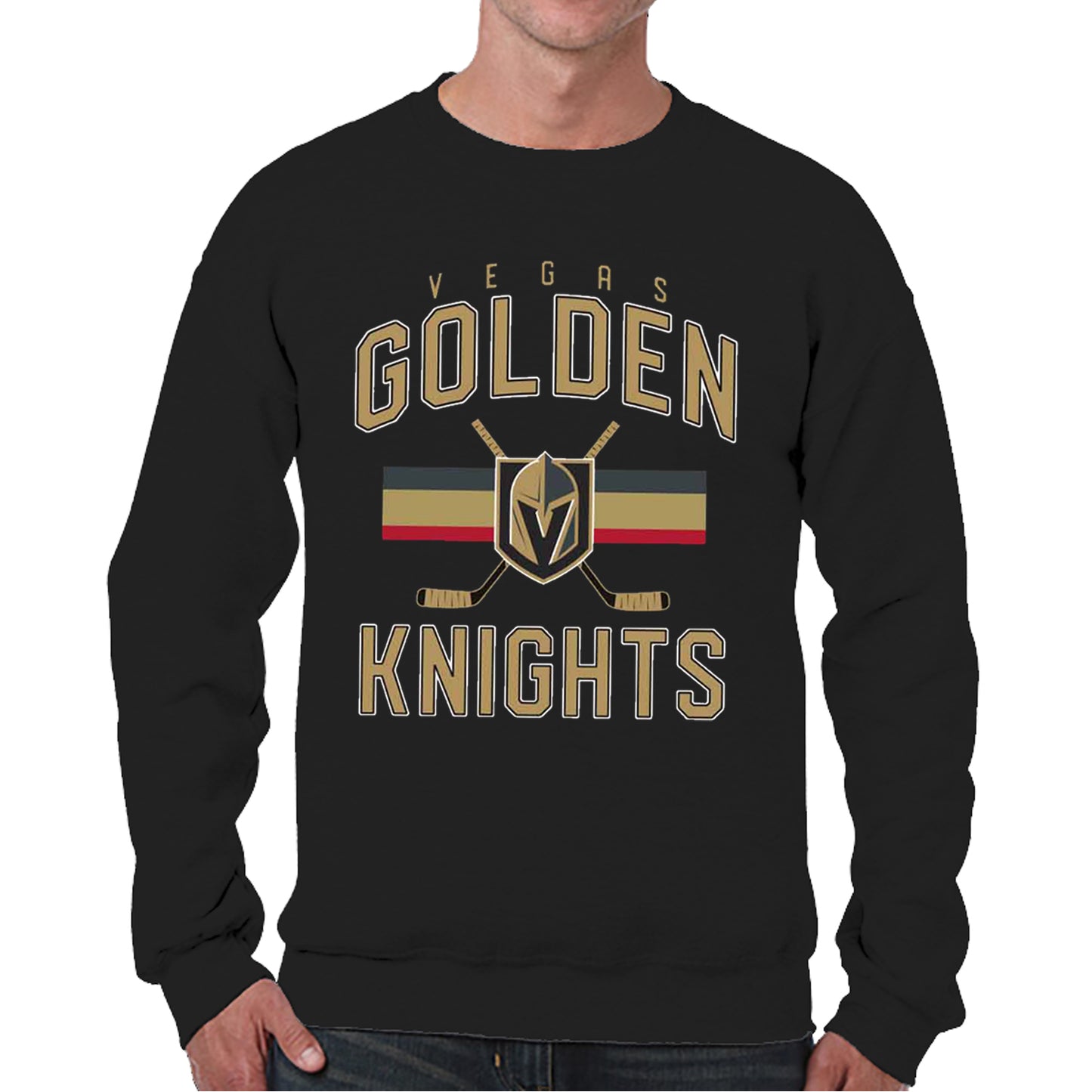 Las Vegas Golden Knights Adult NHL Face Off Hockey Fleece Crewneck Sweatshirt - Black