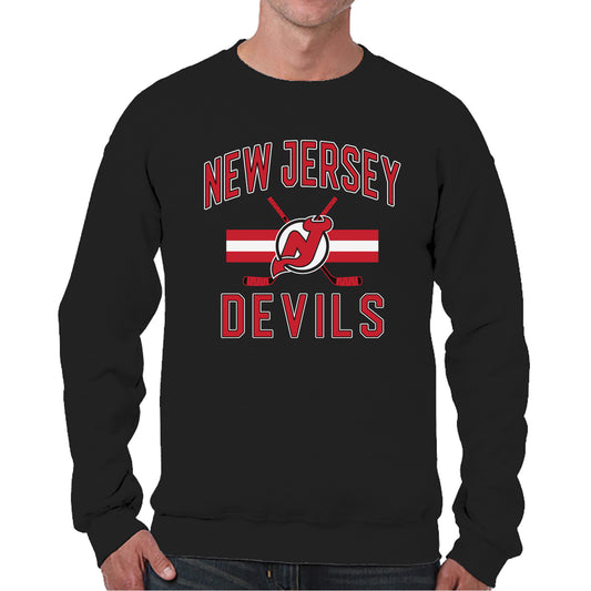 New Jersey Devils Adult NHL Face Off Hockey Fleece Crewneck Sweatshirt - Black