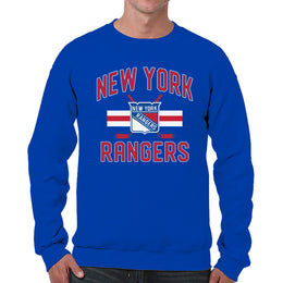 New York Rangers Adult NHL Face Off Hockey Fleece Crewneck Sweatshirt - Royal