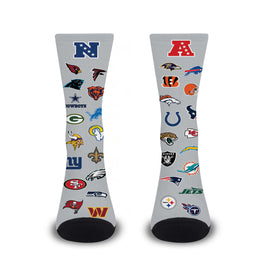 NFL Adult  Ultimate Fan All Over Logo Crew Socks - Gray