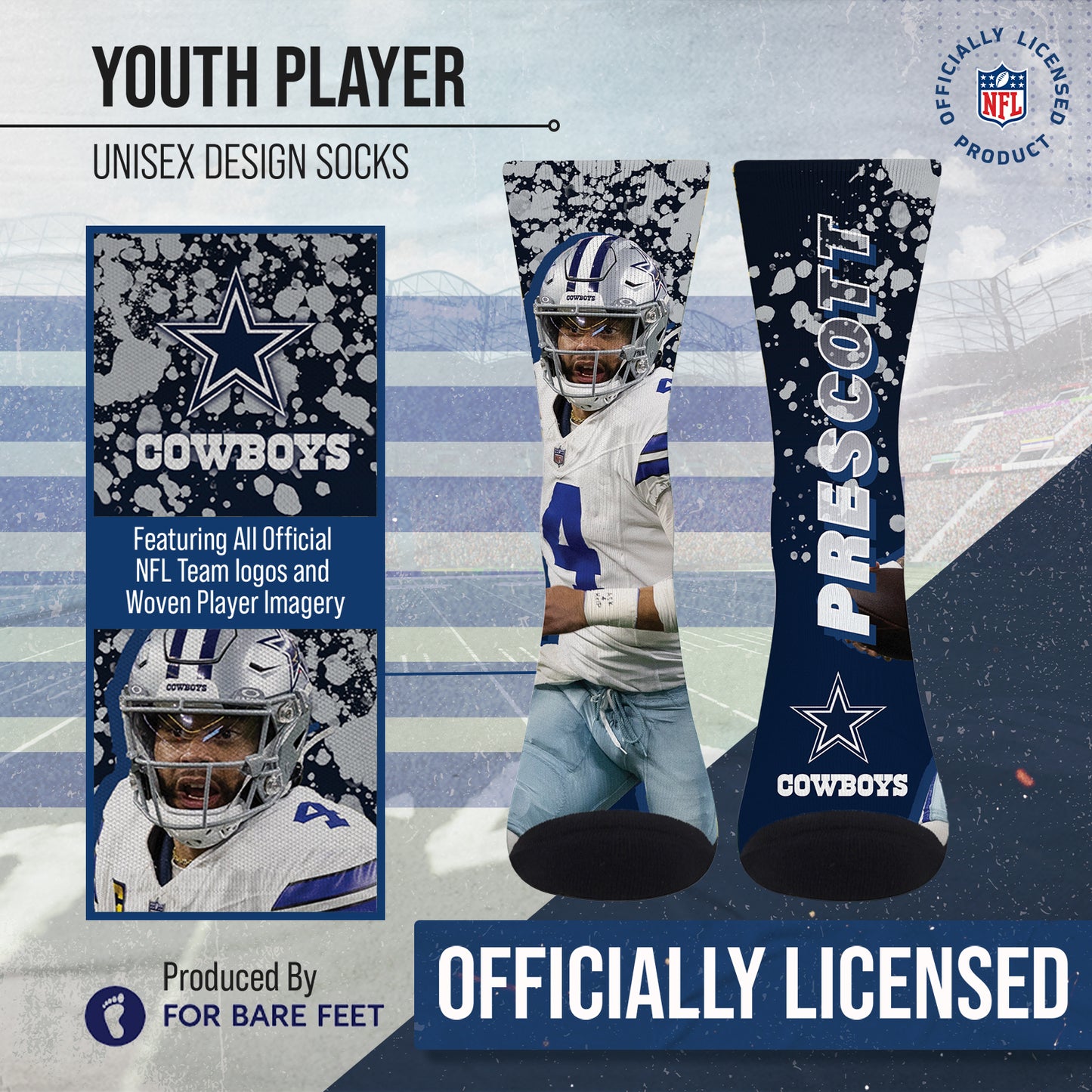Dallas Cowboys NFL Youth Player Stripe Sock - NAVY #4