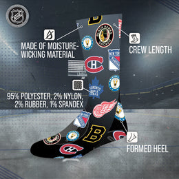 Original Six Youth NHL Original 6 All Over Logo Crew Socks - Black