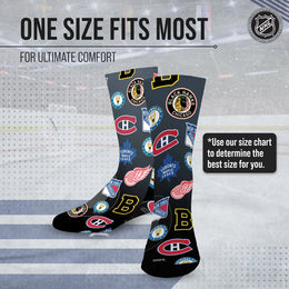 Original Six Youth NHL Original 6 All Over Logo Crew Socks - Black