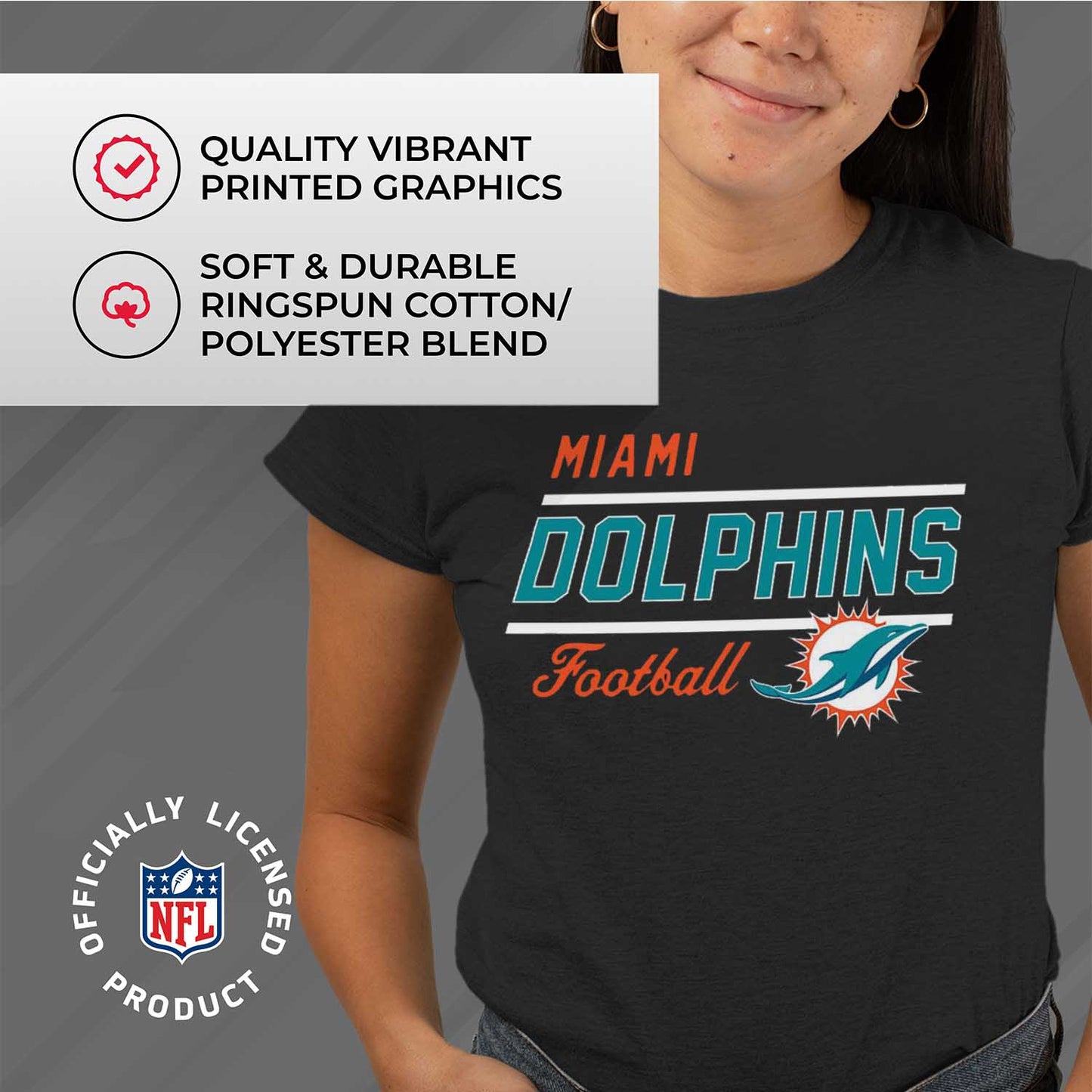 Miami Dolphins NFL Womens Plus Size Relaxed Fit T-Shirt - Black
