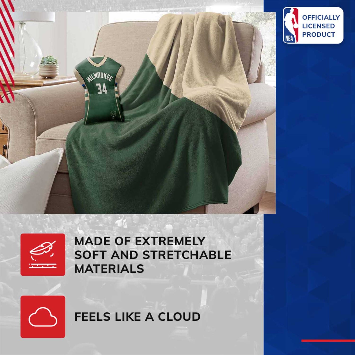 Milwaukee Bucks NBA Travel Giannis Antetokounmpo Jersey Cloud Pillow Bedding Accessories - Green
