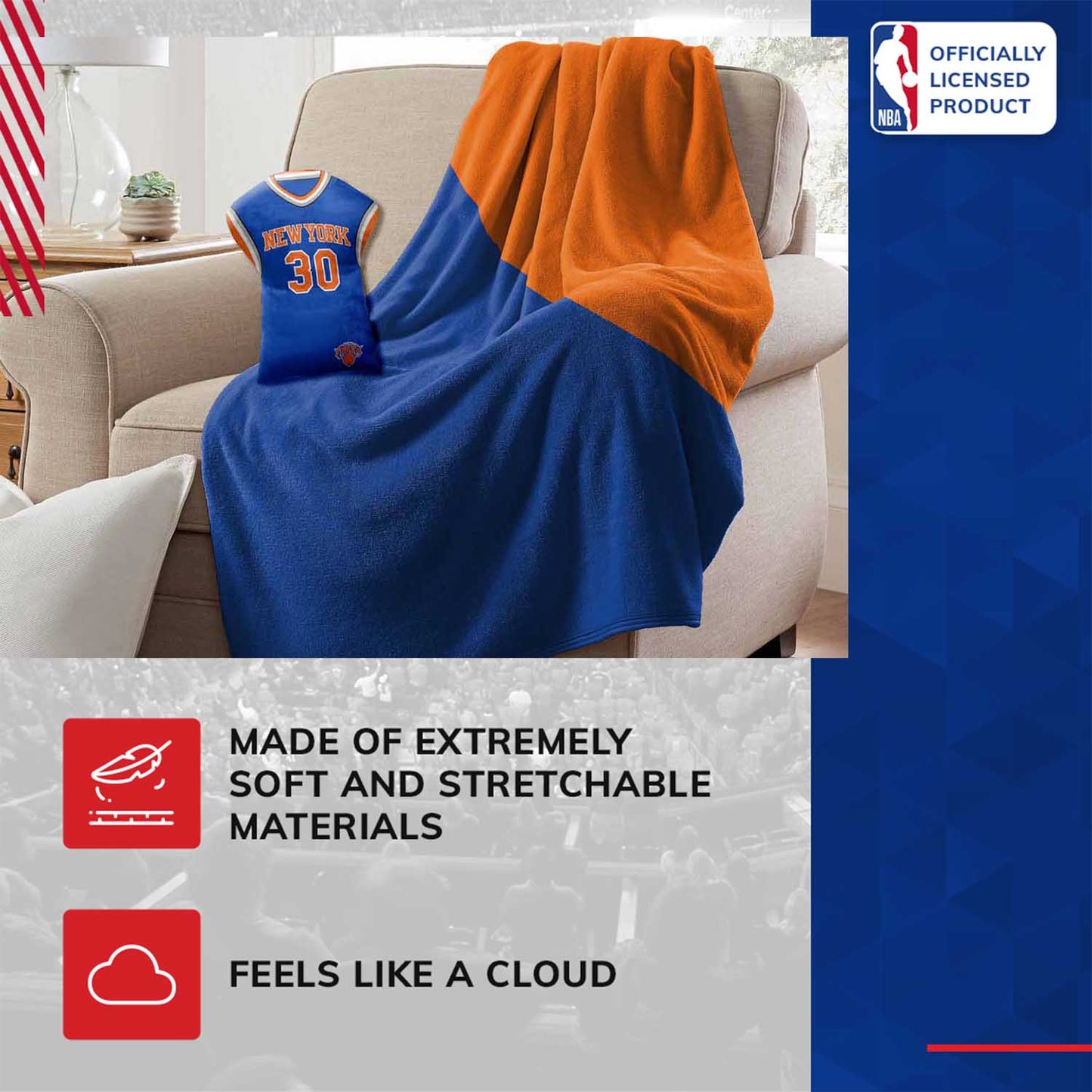 New York Knicks NBA Travel Julius Randle Jersey Cloud Pillow Bedding Accessories - Royal