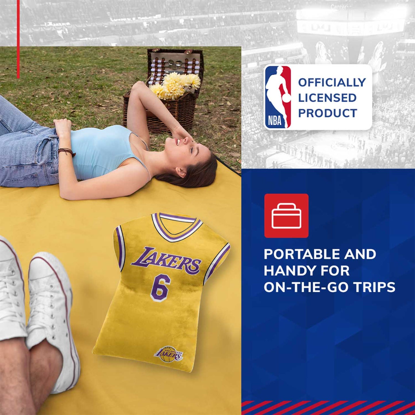 Los Angeles Lakers NBA Travel Lebron James Jersey Cloud Pillow Bedding Accessories - Gold