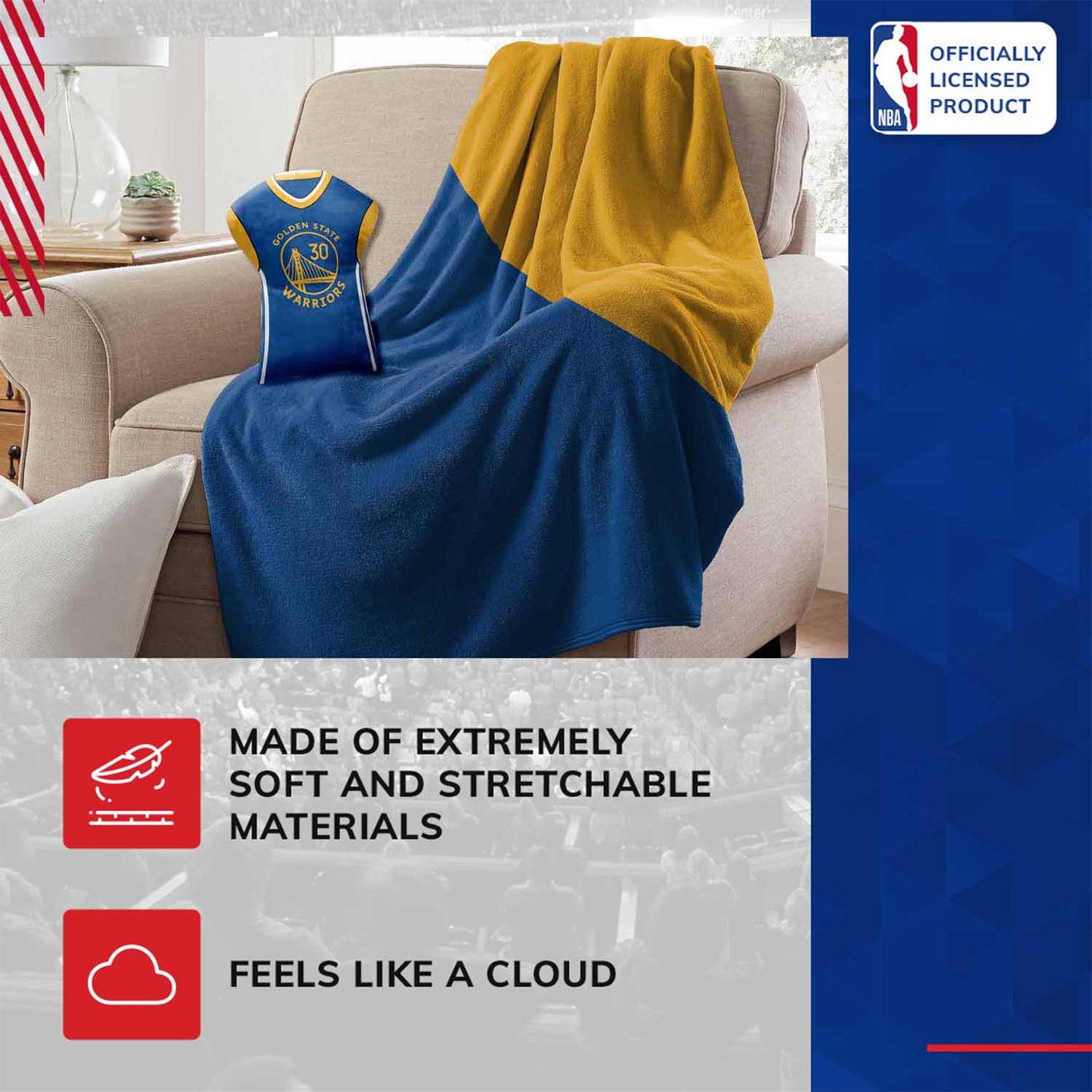 Golden State Warriors NBA Travel Stephen Curry Jersey Cloud Pillow Bedding Accessories - Royal