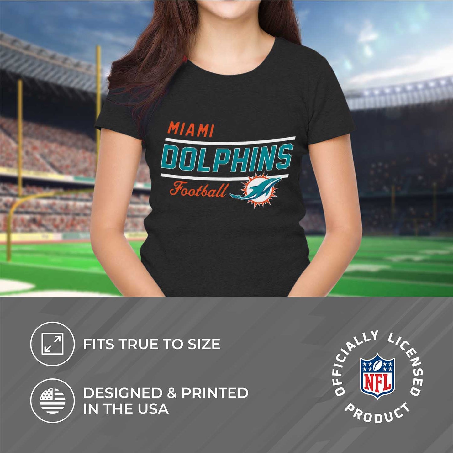 Miami Dolphins NFL Womens Plus Size Relaxed Fit T-Shirt - Black