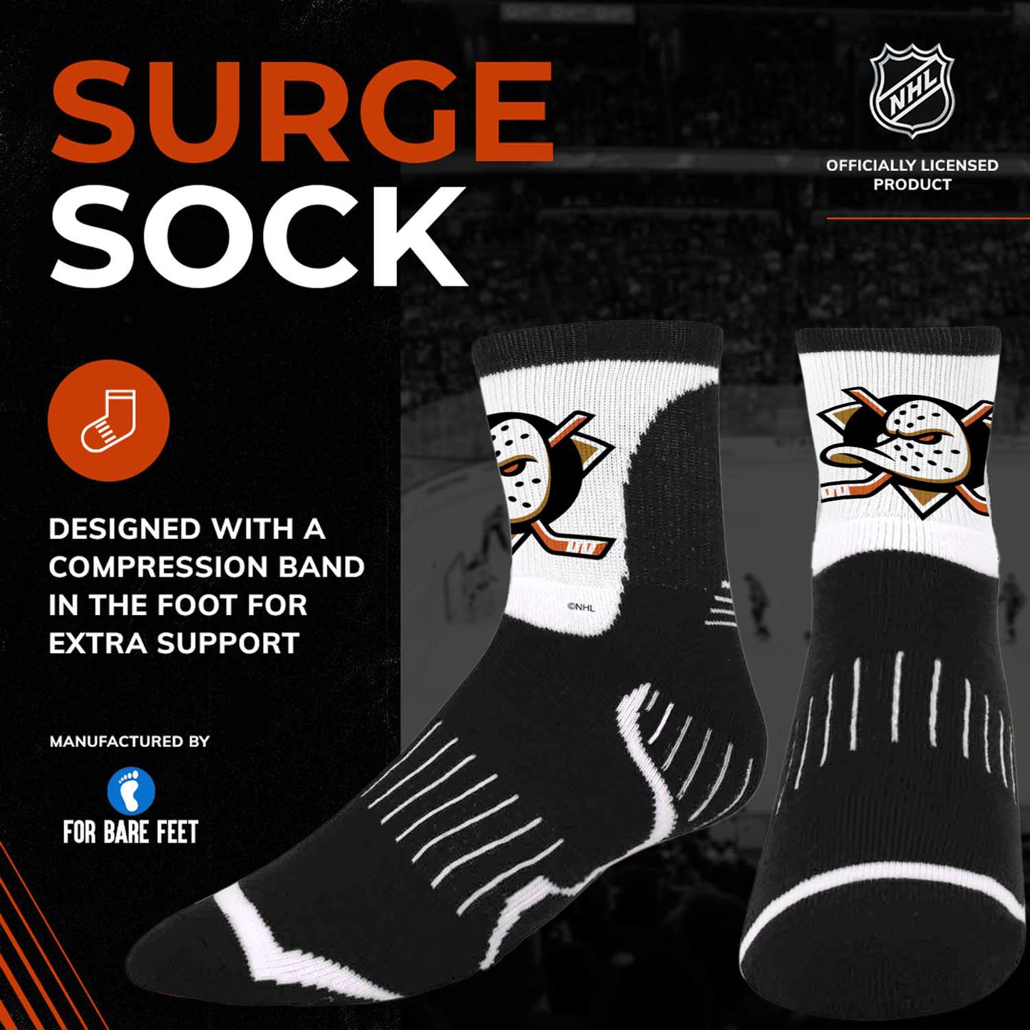 Anaheim Ducks NHL Adult Surge Team Mascot Mens and Womens Quarter Socks - Black