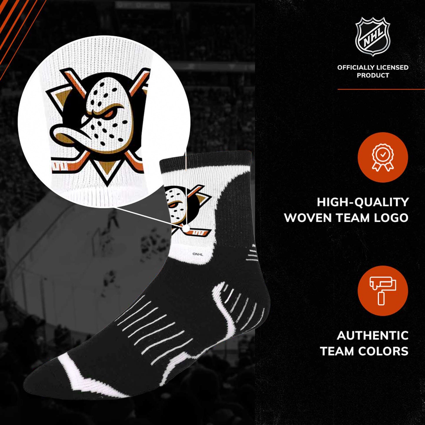 Anaheim Ducks NHL Adult Surge Team Mascot Mens and Womens Quarter Socks - Black