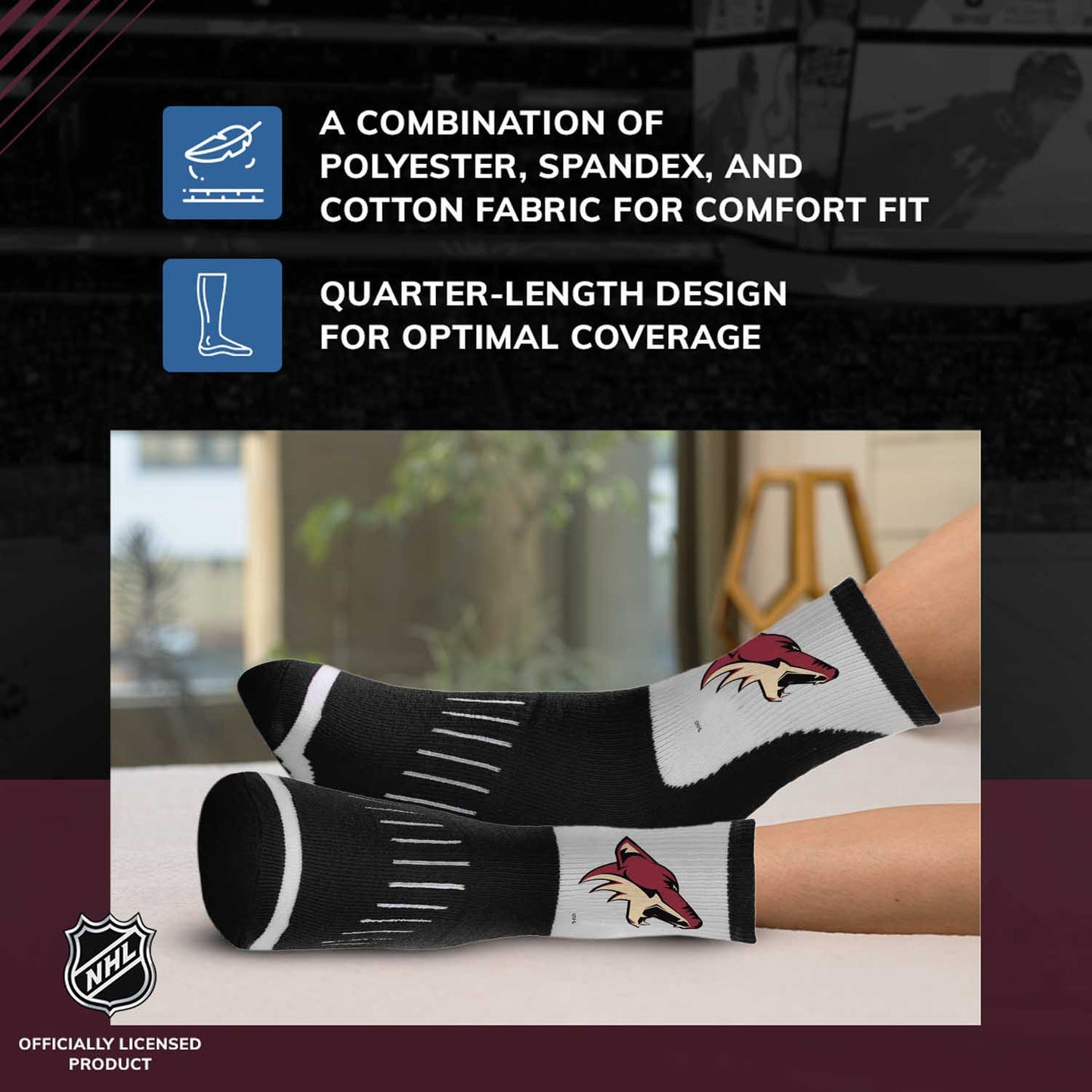 Arizona Coyotes NHL Adult Surge Team Mascot Mens and Womens Quarter Socks - Black