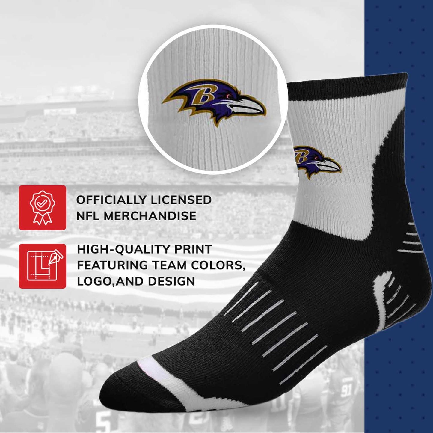 Baltimore Ravens NFL Performance Quarter Length Socks - Black