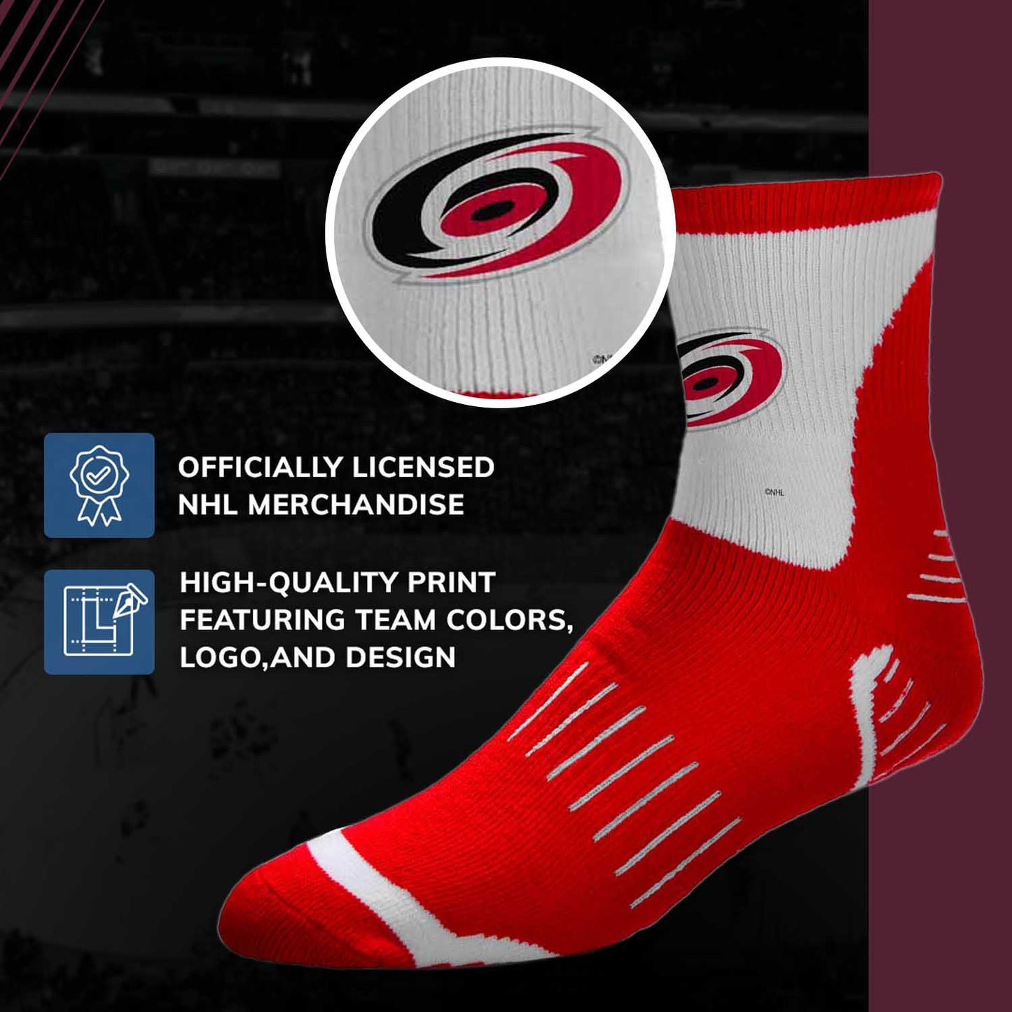 Carolina Hurricanes NHL Adult Surge Team Mascot Mens and Womens Quarter Socks - Red