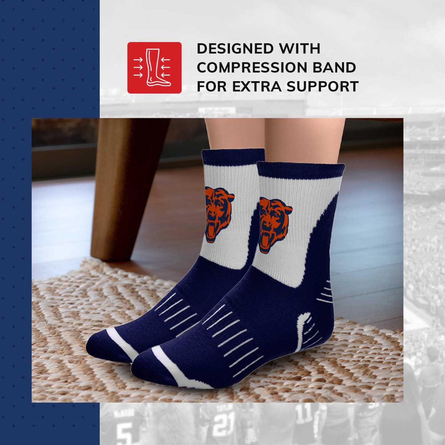 Chicago Bears NFL Performance Quarter Length Socks - Navy
