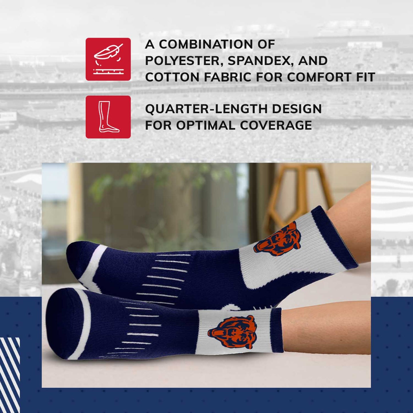 Chicago Bears NFL Performance Quarter Length Socks - Navy