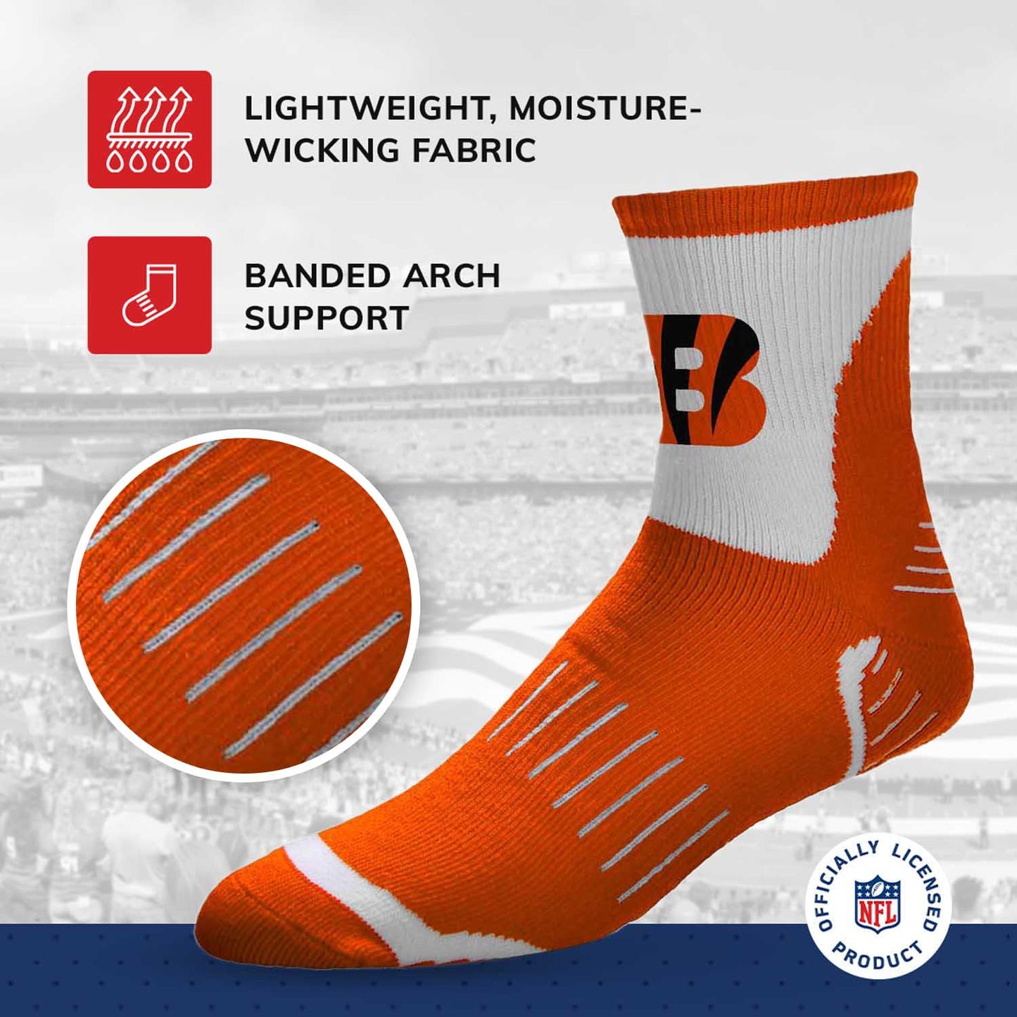Cincinnati Bengals NFL Performance Quarter Length Socks - Orange