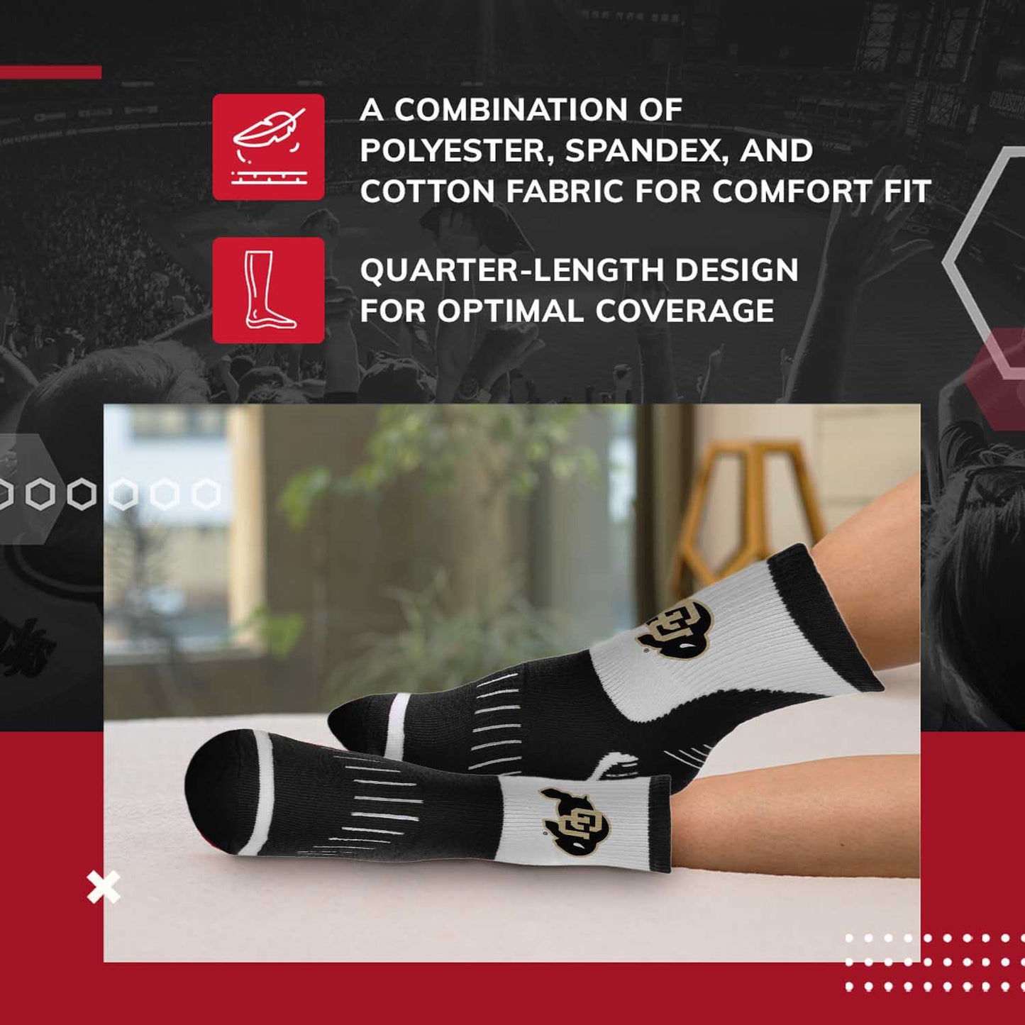 Colorado Buffaloes NCAA Youth Surge Team Mascot Quarter Socks - Black