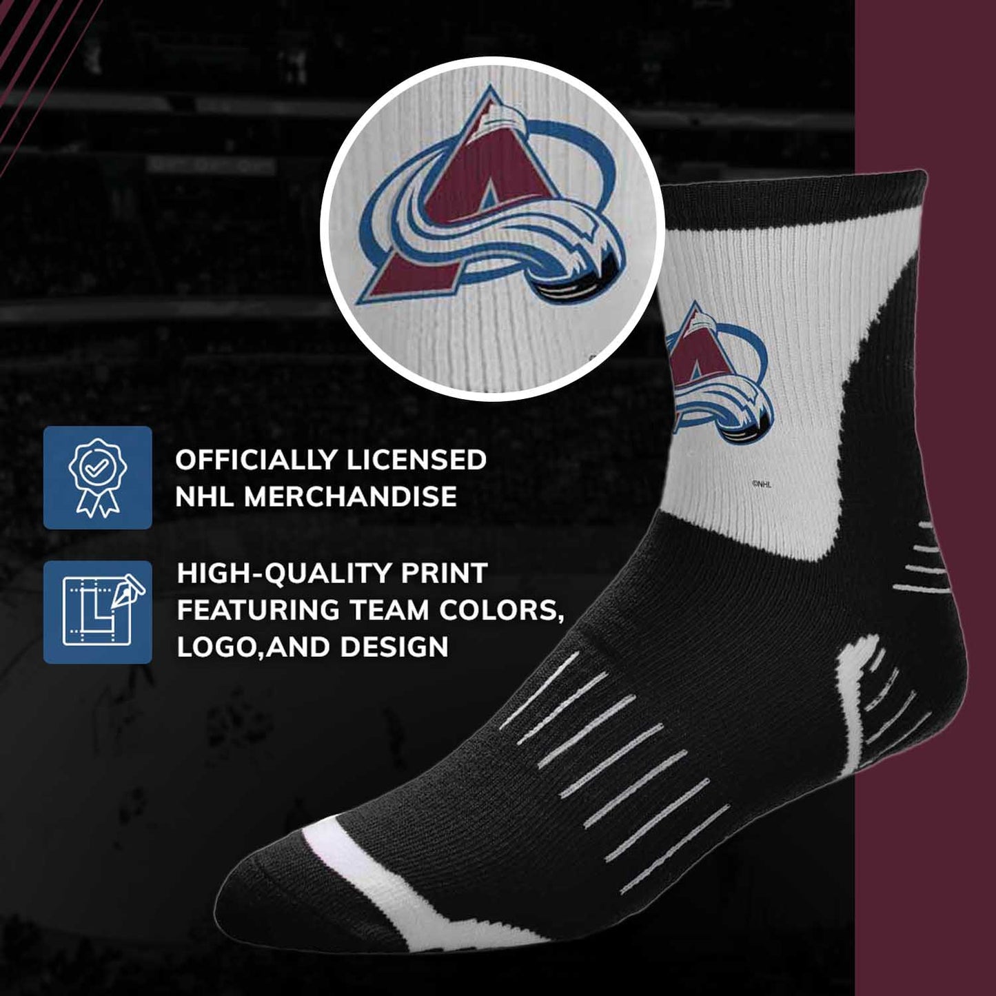 Colorado Avalanche NHL Adult Surge Team Mascot Mens and Womens Quarter Socks - Black