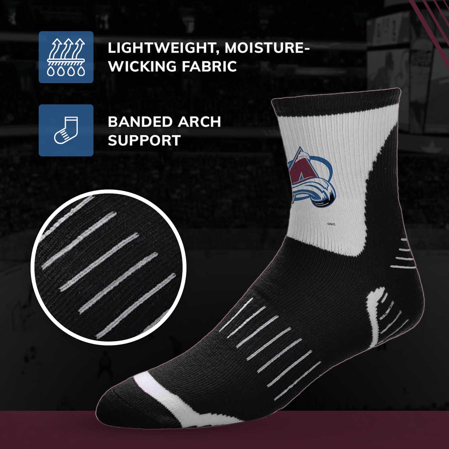 Colorado Avalanche NHL Adult Surge Team Mascot Mens and Womens Quarter Socks - Black