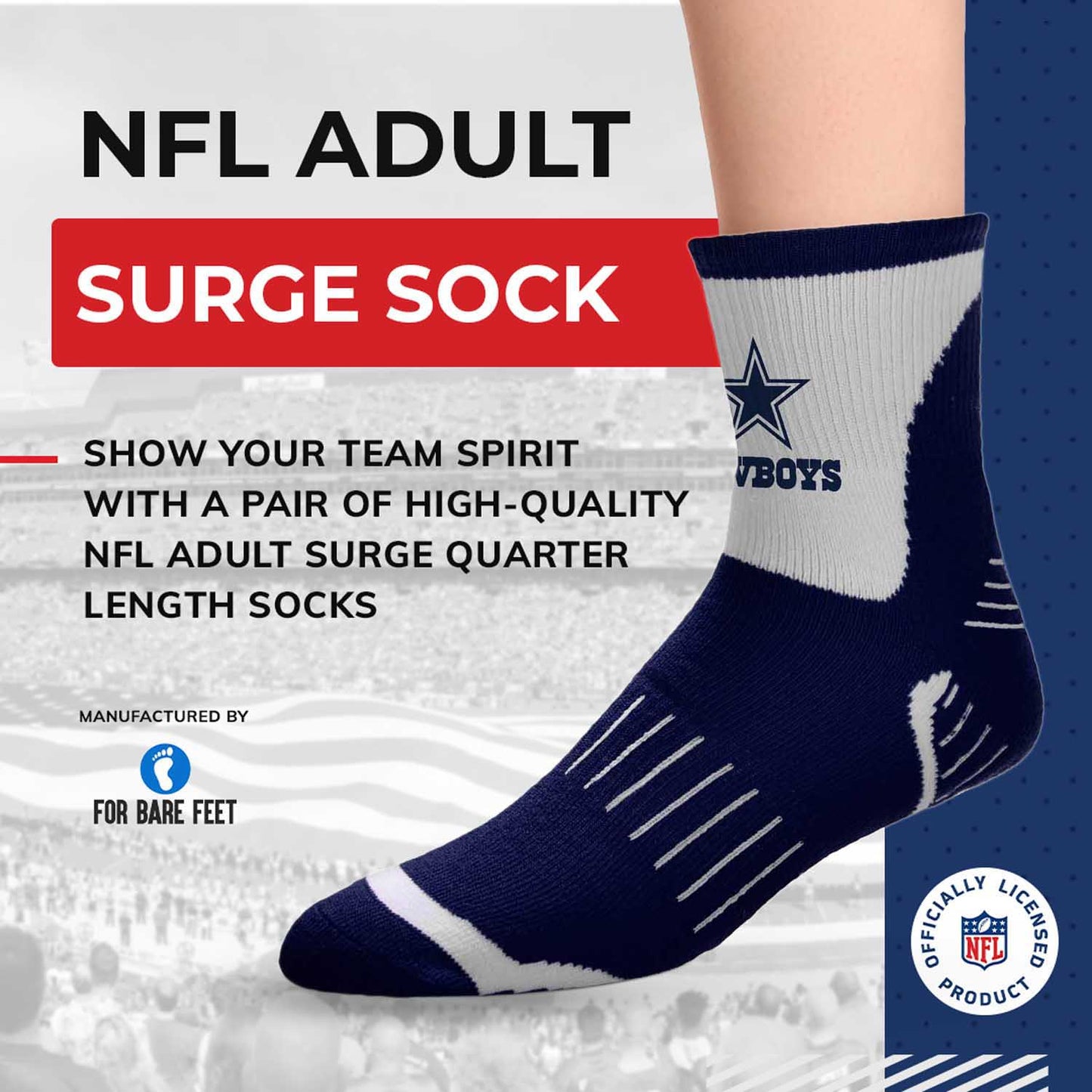 Dallas Cowboys NFL Performance Quarter Length Socks - Navy