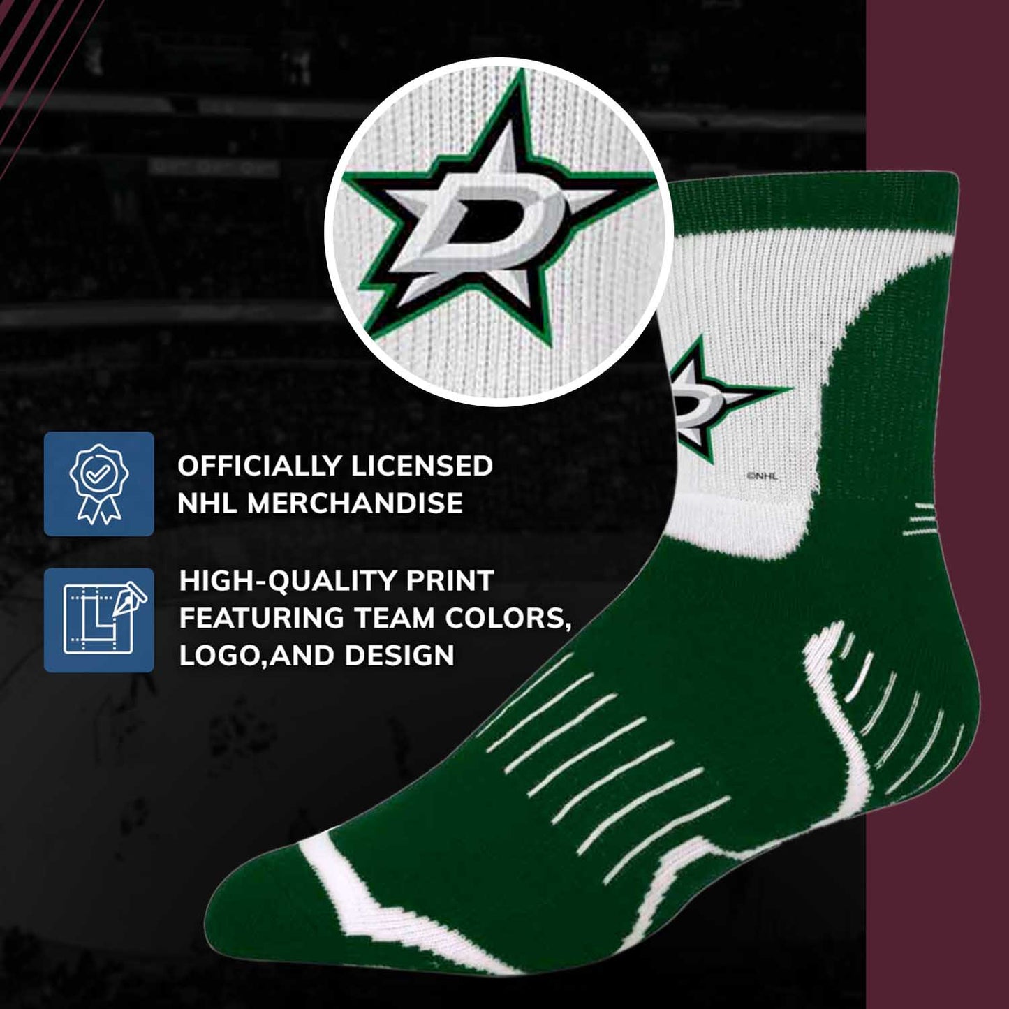Dallas Stars NHL Adult Surge Team Mascot Mens and Womens Quarter Socks - Forest Green