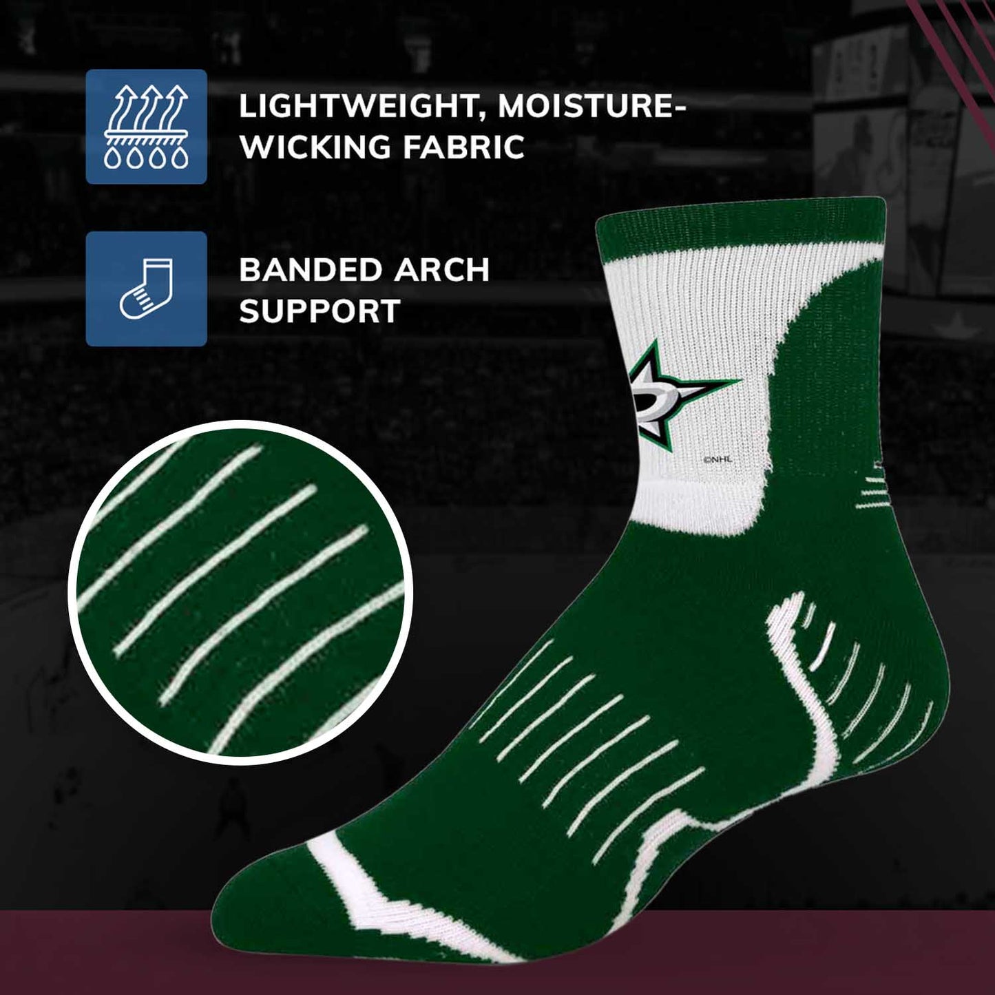 Dallas Stars NHL Adult Surge Team Mascot Mens and Womens Quarter Socks - Forest Green