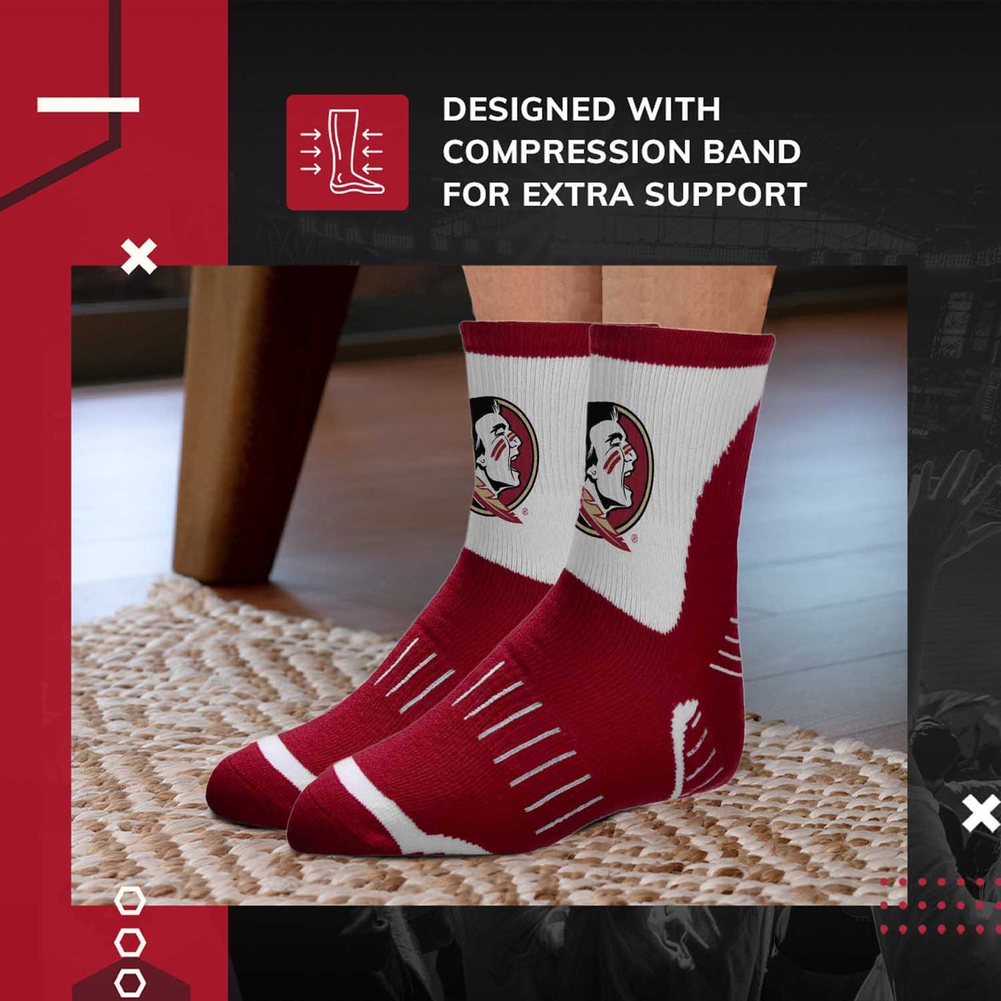 Florida State Seminoles NCAA Youth Surge Team Mascot Quarter Socks - Maroon