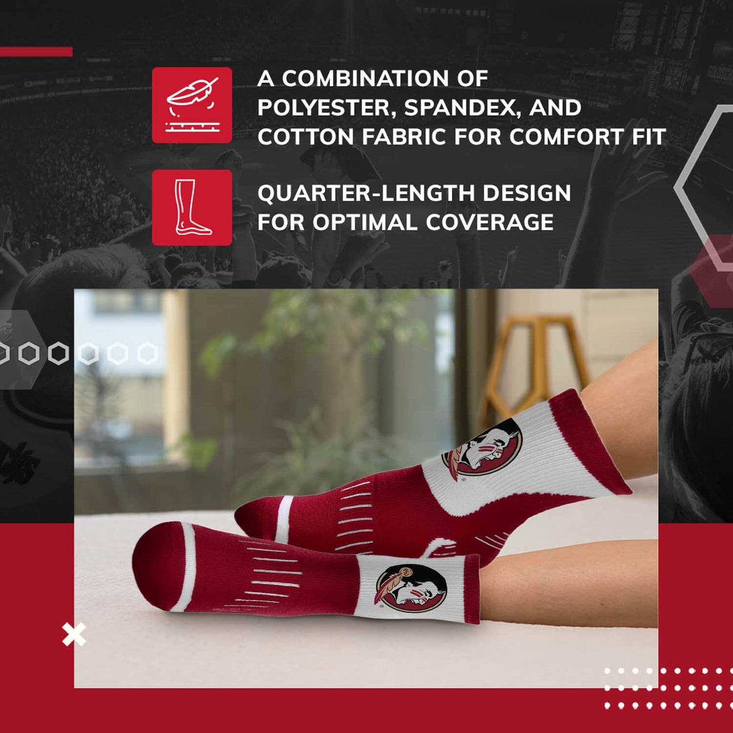 Florida State Seminoles NCAA Youth Surge Team Mascot Quarter Socks - Maroon