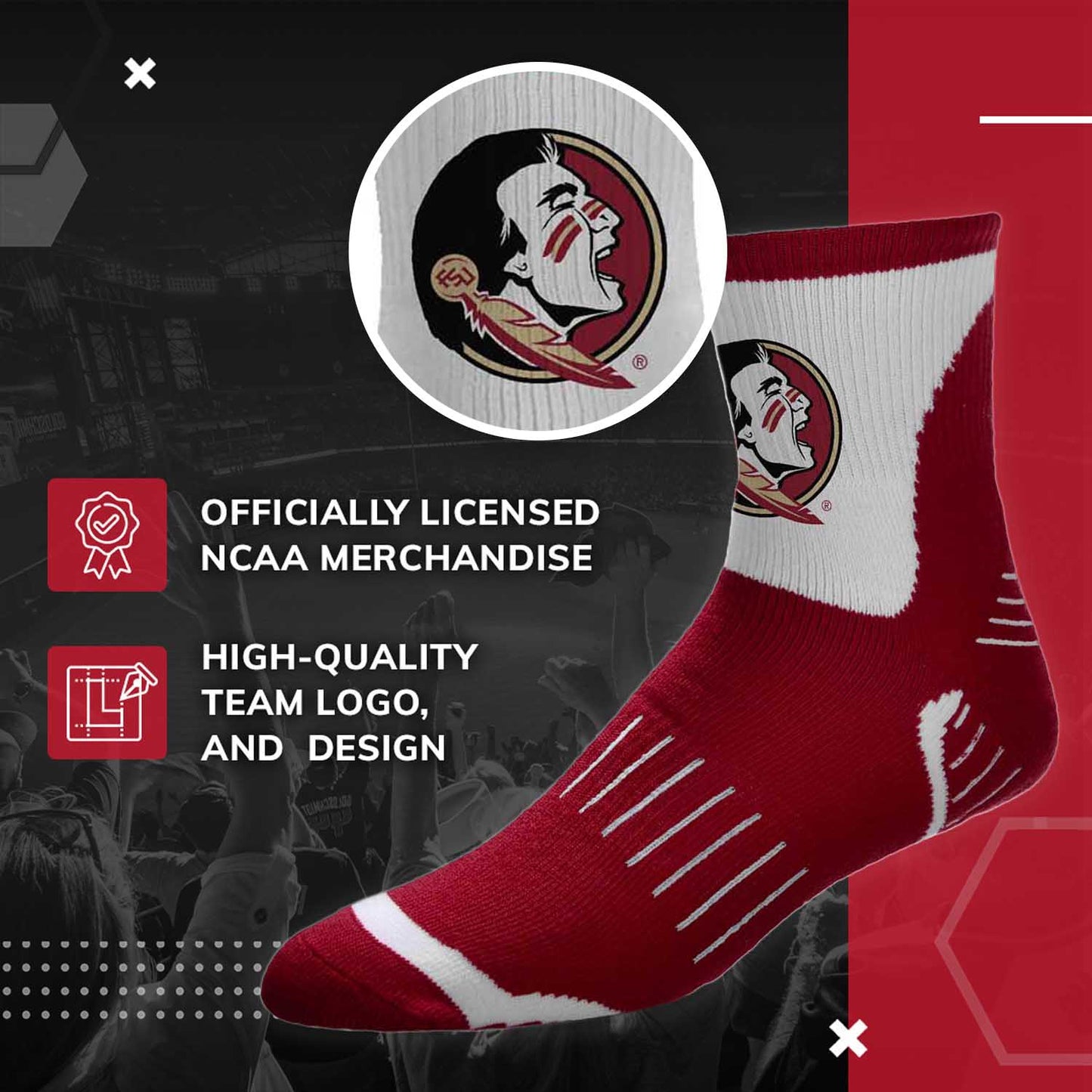 Florida State Seminoles NCAA Youth Surge Team Mascot Quarter Socks - Maroon
