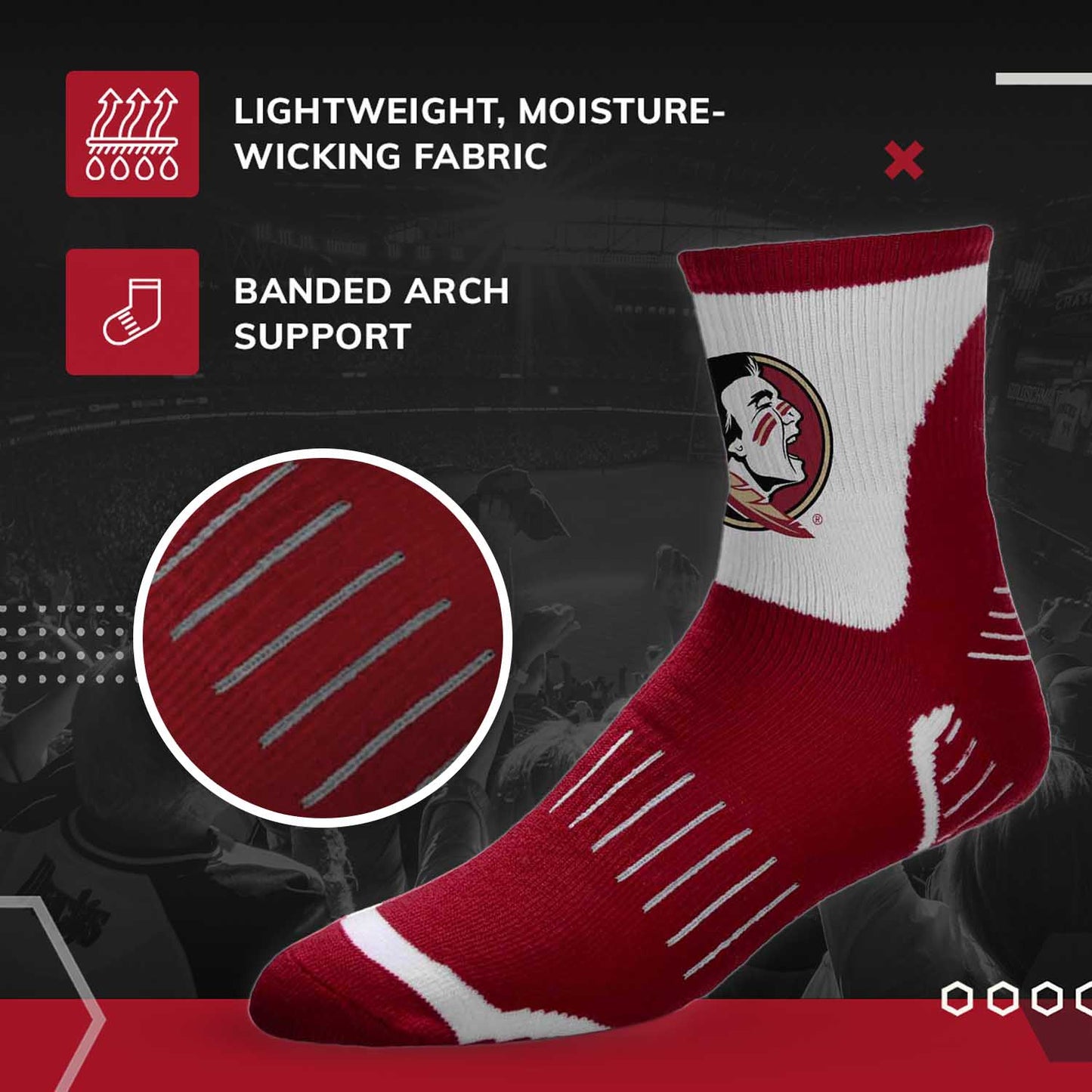 Florida State Seminoles NCAA Youth Surge Team Mascot Quarter Socks - Maroon