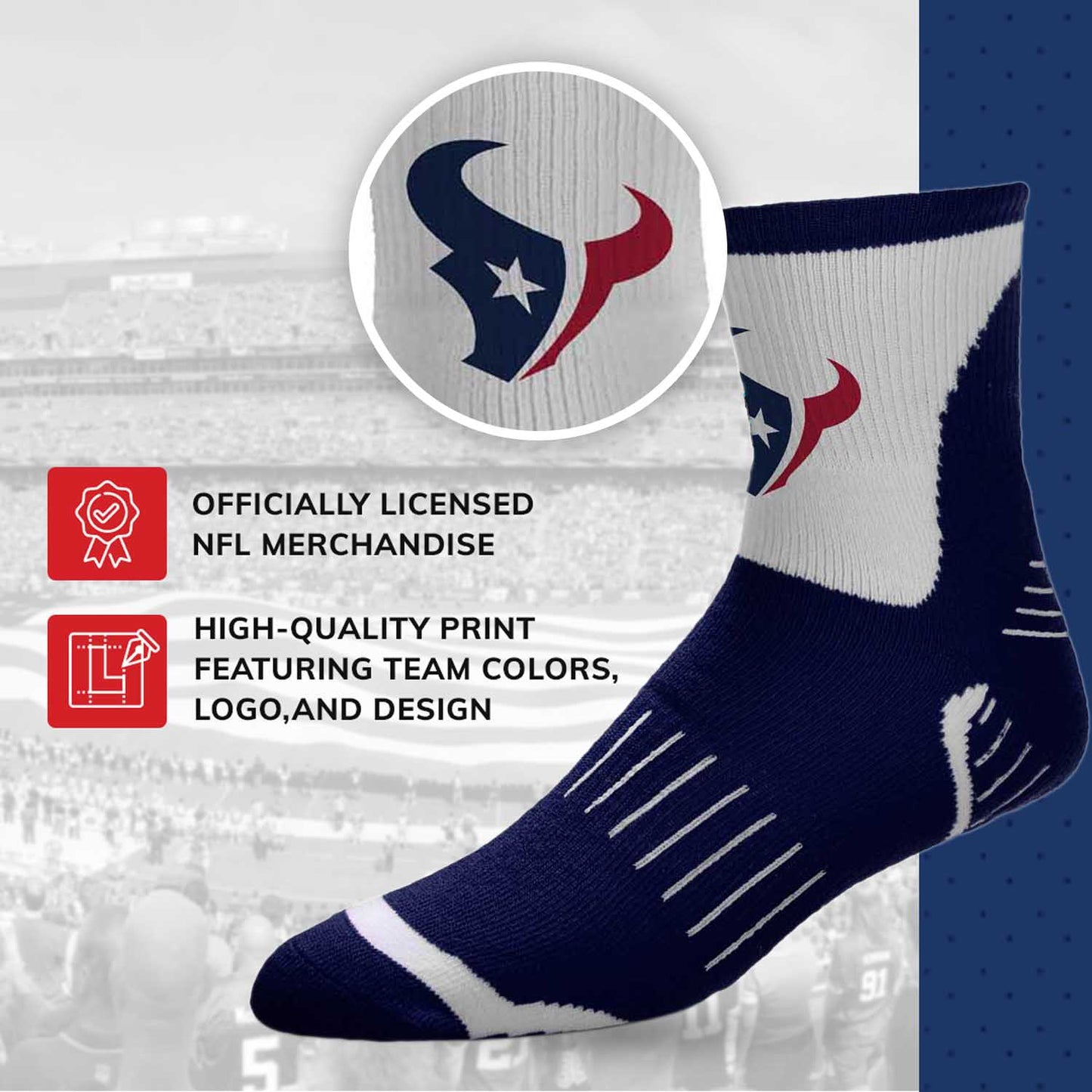 Houston Texans NFL Performance Quarter Length Socks - Navy