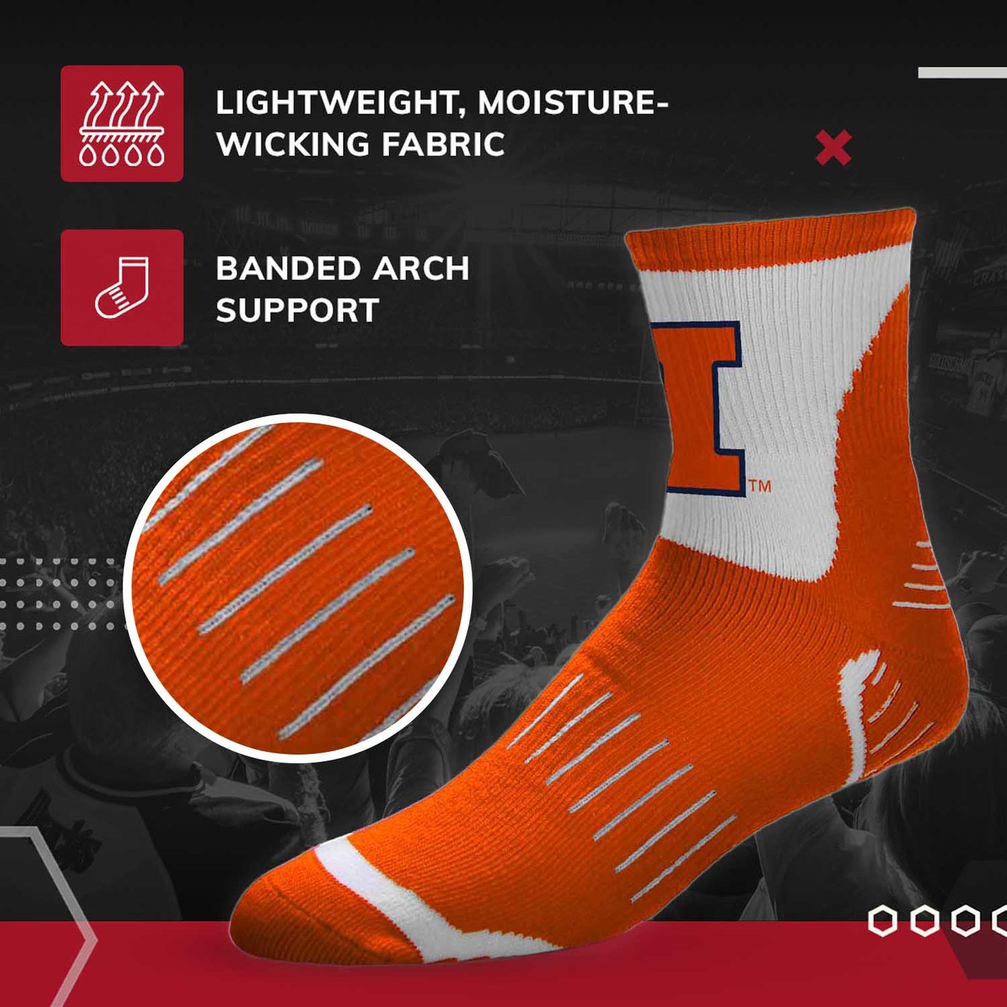 Illinois Fighting Illini NCAA Youth Surge Team Mascot Quarter Socks - Orange