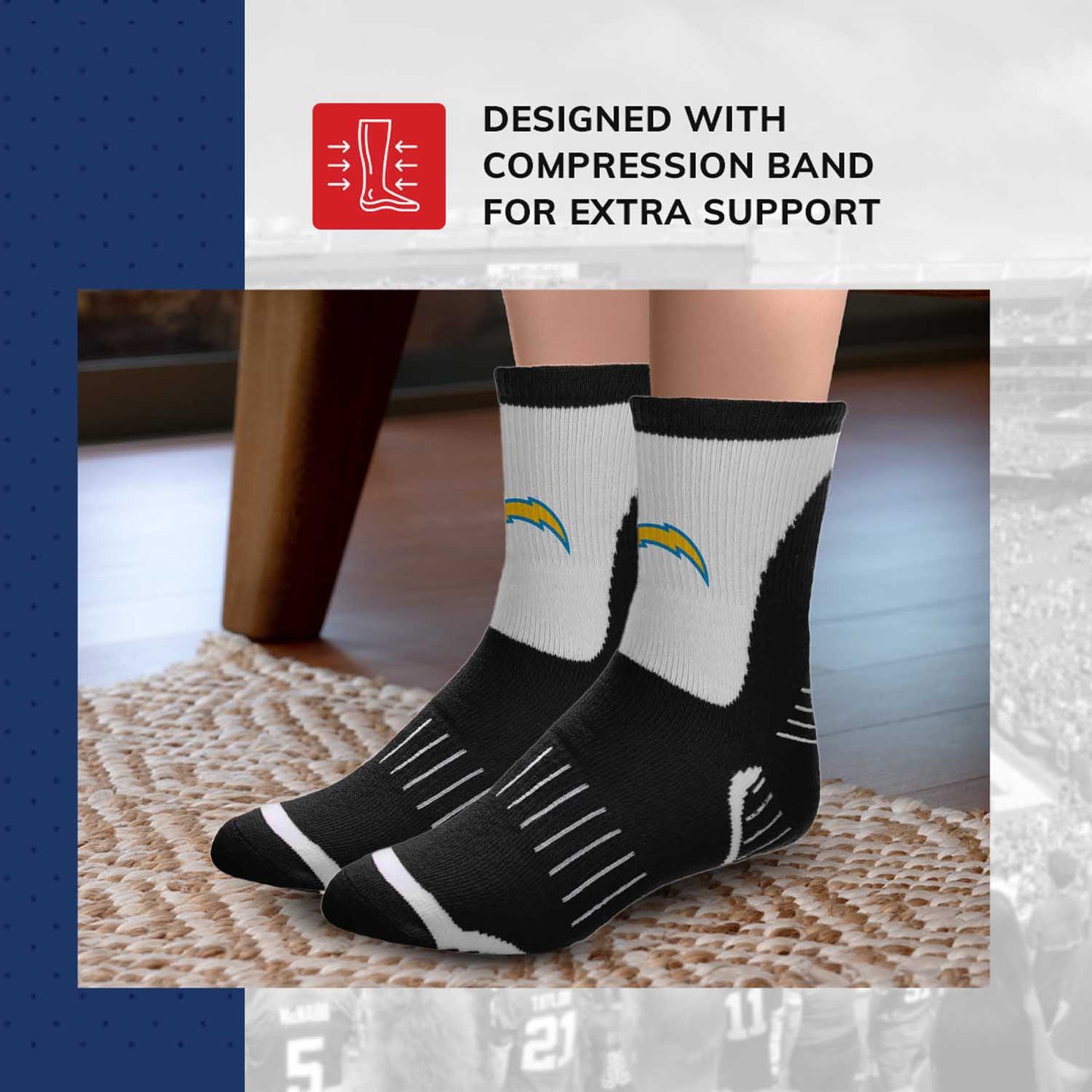 Los Angeles Chargers NFL Youth Performance Quarter Length Socks - Black