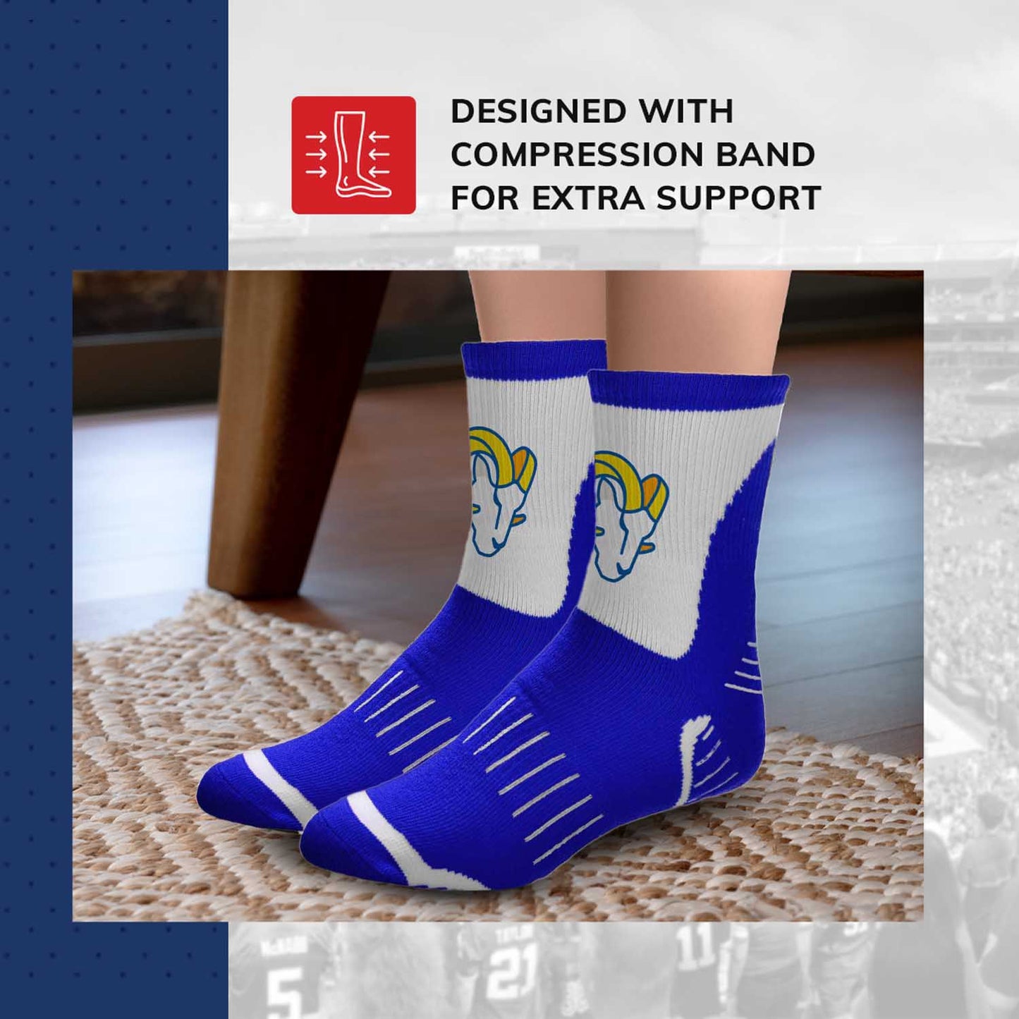 Los Angeles Rams NFL Performance Quarter Length Socks - Royal