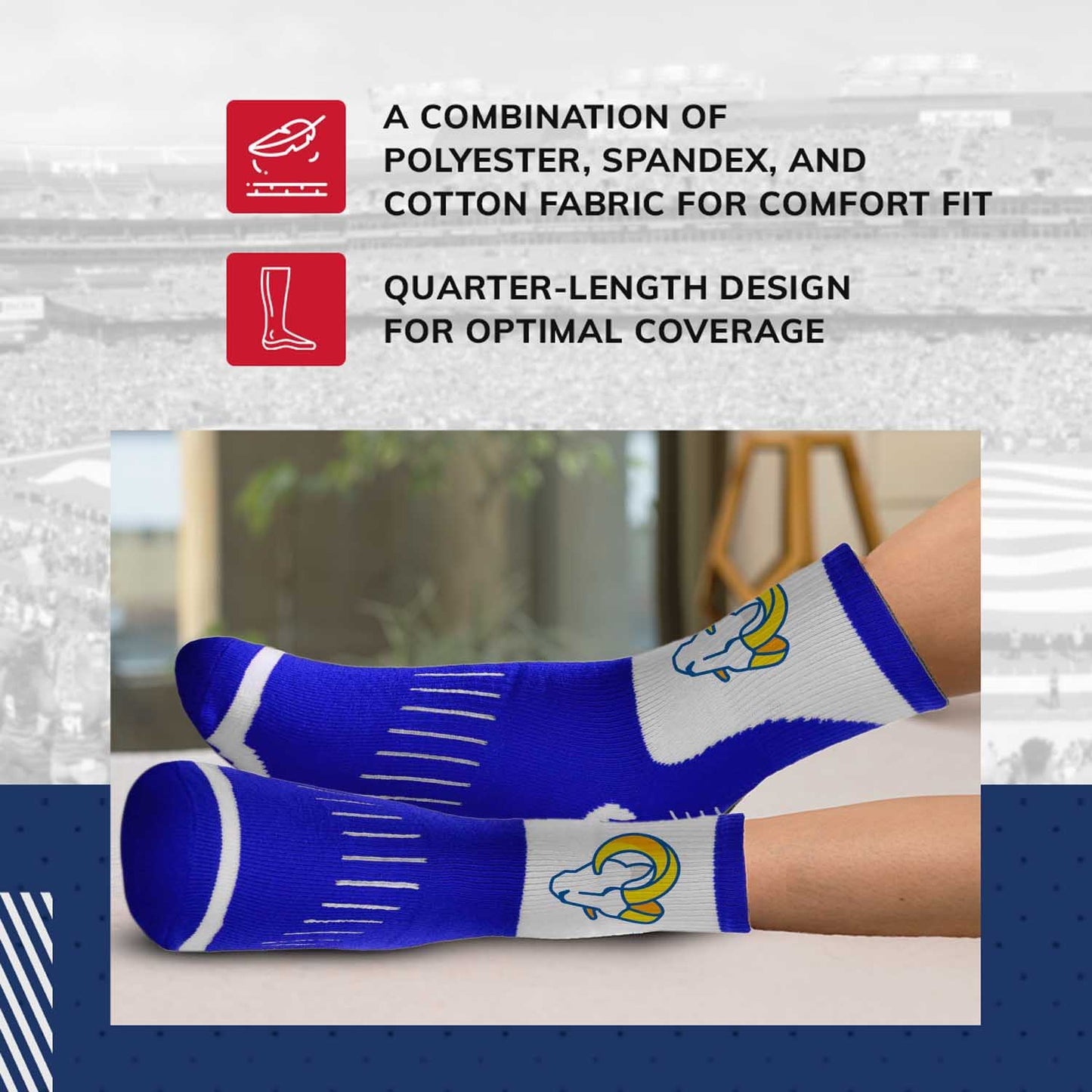 Los Angeles Rams NFL Performance Quarter Length Socks - Royal