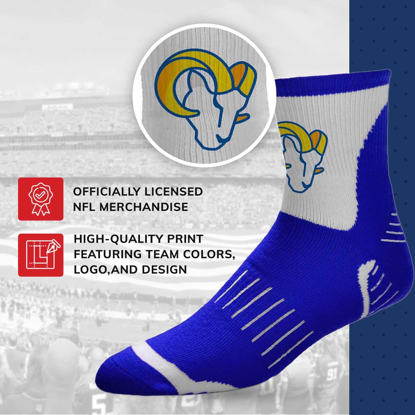 Los Angeles Rams NFL Performance Quarter Length Socks - Royal